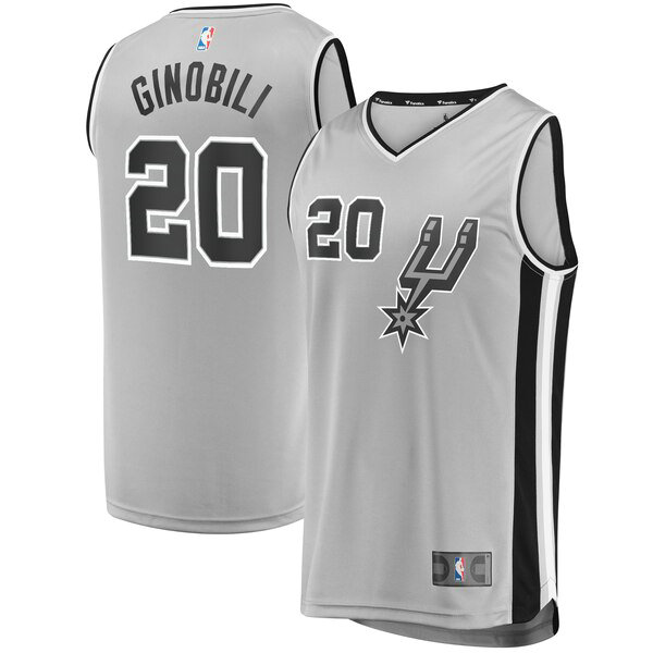 Camiseta Manu Ginobili 20 San Antonio Spurs Statement Edition Gris Hombre
